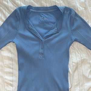 AERIE Blue Button V-Neck Sweater